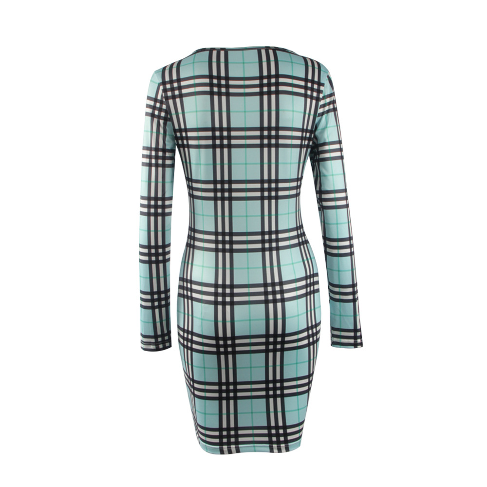 W25040-4 Plaid Bodycon Mini Dress